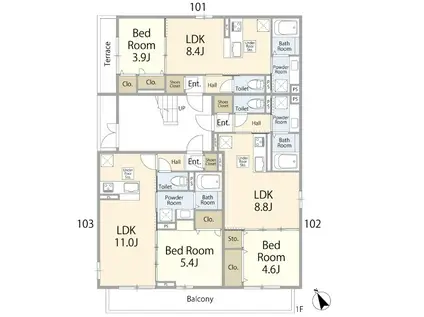 オールデン・ヒル(1LDK/1階)の間取り写真
