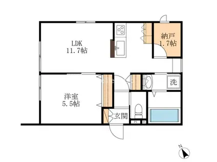 メゾンブルーメ西(1LDK/1階)の間取り写真