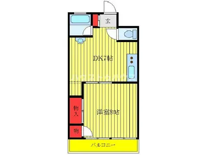シャトー高木(1DK/2階)の間取り写真