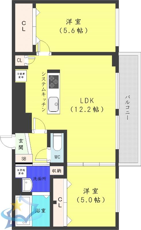 グレン山鼻(2LDK/3階)の間取り写真