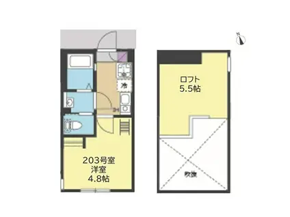 ブルーミング横浜(1K/2階)の間取り写真