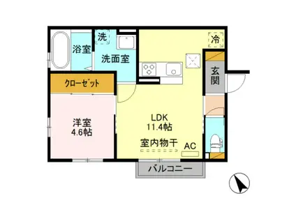 ロイヤルD(1LDK/1階)の間取り写真