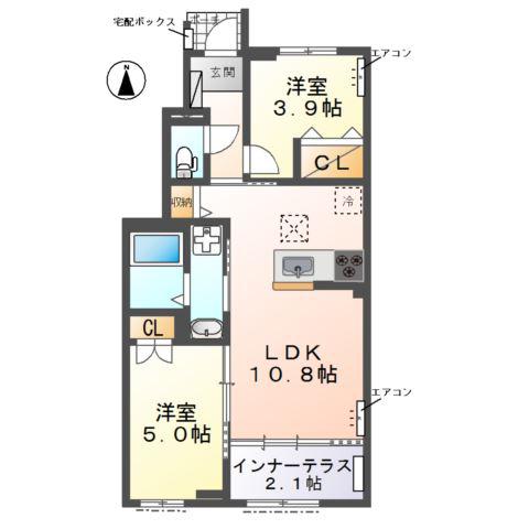  野田市七光台A棟アパート(2LDK/1階)の間取り写真