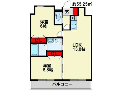 ヴァルトハヤシI(2LDK/4階)の間取り写真