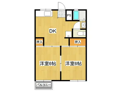 ツカハラハイツ(2DK/2階)の間取り写真