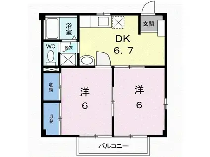 ニューシティー八栗口A(2DK/2階)の間取り写真