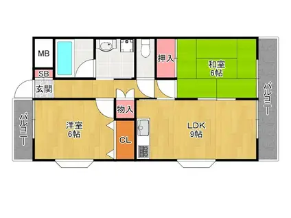 ハイツ下村(2LDK/1階)の間取り写真