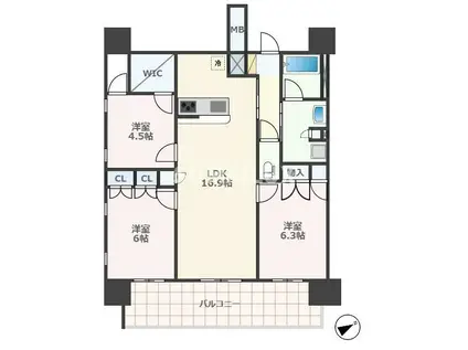 RJRプレシア熊本駅前(3LDK/12階)の間取り写真
