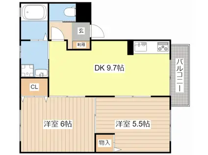 ベルドミール(2DK/1階)の間取り写真