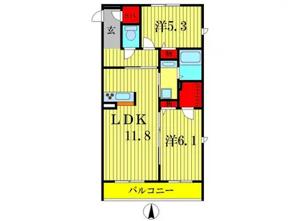 エクラージュ フジミ(2LDK/1階)の間取り写真