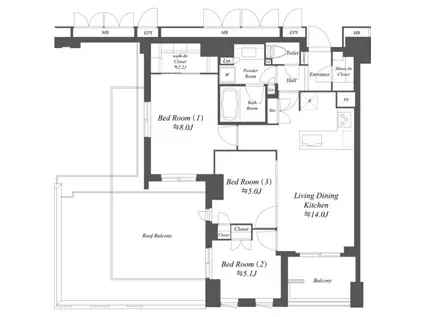 プライマル練馬豊島園(3LDK/6階)の間取り写真
