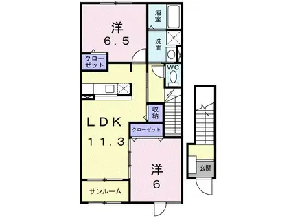 ミニヨンコリーヌB(2LDK/2階)の間取り写真
