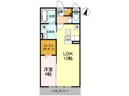 ヴェルドミール II(1LDK/1階)の間取り写真