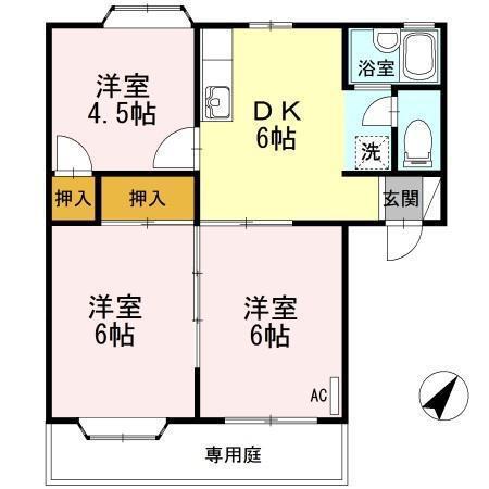 グランヴィル小畑 B(3DK/1階)の間取り写真
