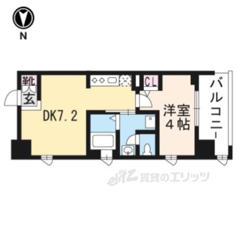 アクアプレイス京大北OX(1DK/4階)の間取り写真