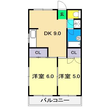 フラット愛宕(2DK/3階)の間取り写真