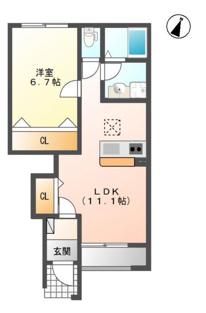 アルモ横塚(1LDK/1階)の間取り写真