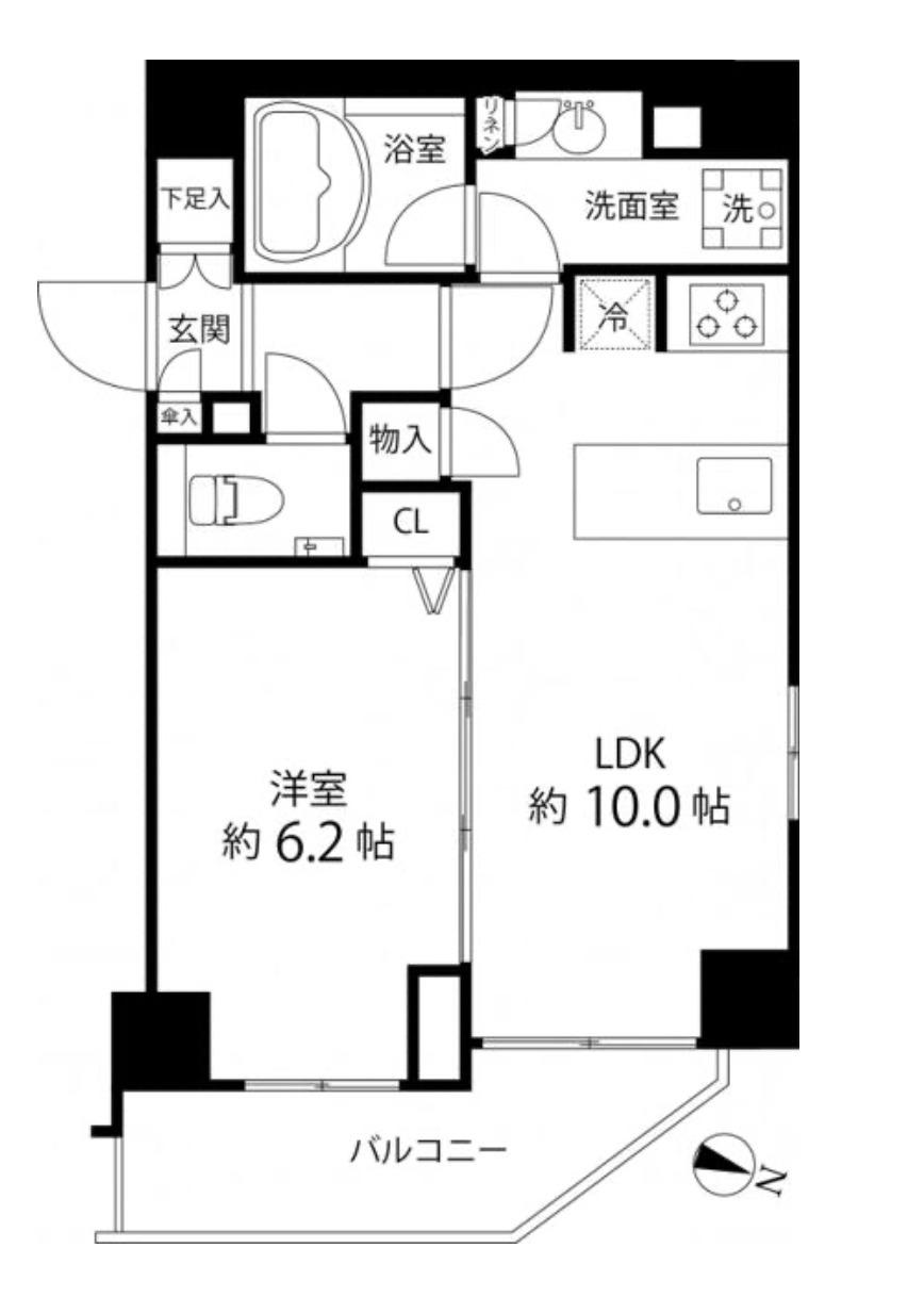 麻布十番レジデンス(1LDK/7階)の間取り写真