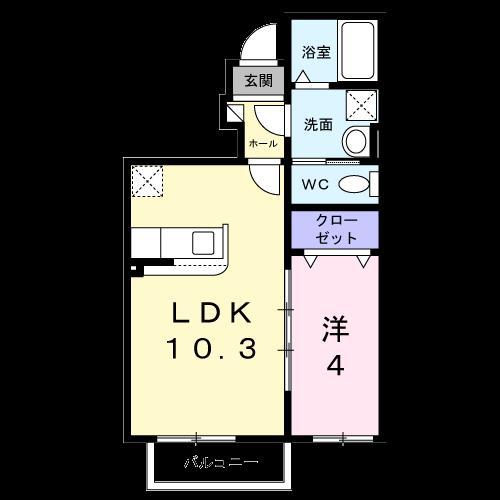 レジデンス西下台(1LDK/1階)の間取り写真