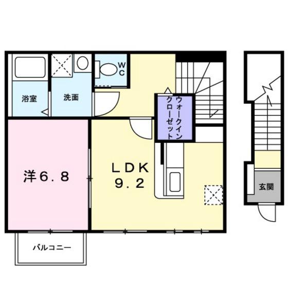 プリムローズ(1LDK/2階)の間取り写真