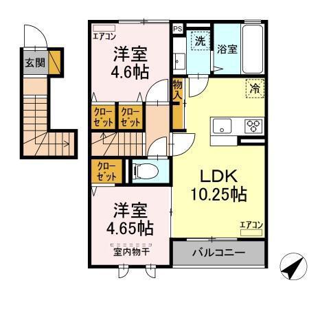 ヴァンベール(2LDK/2階)の間取り写真