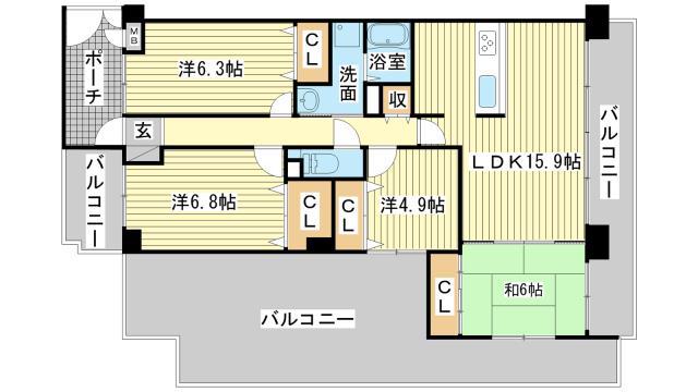 リベール姫路駅前(4LDK/9階)の間取り写真
