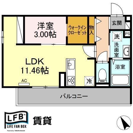 PARAS TOKUYAMA(1LDK/3階)の間取り写真