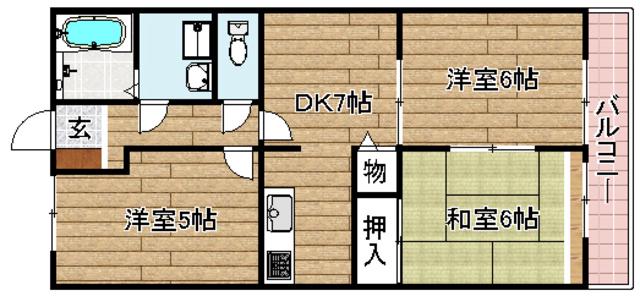 ヴェル・ドミールB棟(3DK/2階)の間取り写真