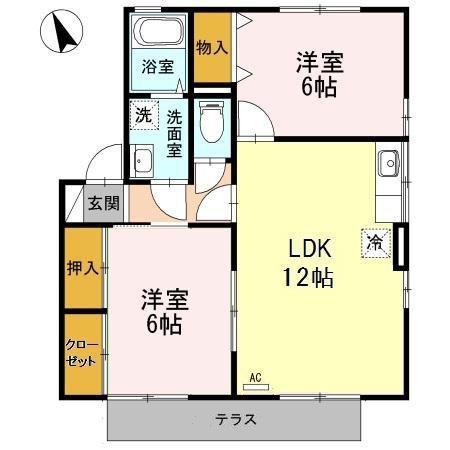 フローラルコートB(2LDK/1階)の間取り写真
