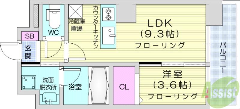 ドゥーエ仙台イースト3(1LDK/12階)の間取り写真