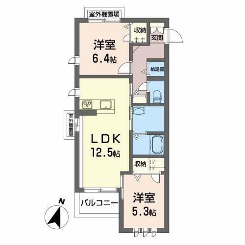  ベレオ一ツ橋(2LDK/3階)の間取り写真