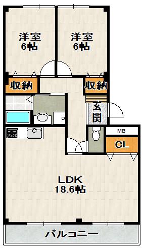 サンアベリア(2LDK/2階)の間取り写真