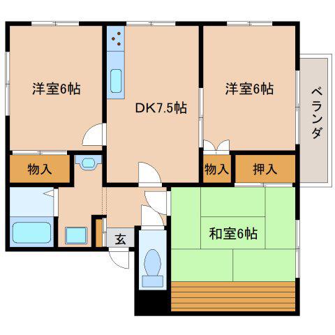 エステートピア学園前(3DK/1階)の間取り写真