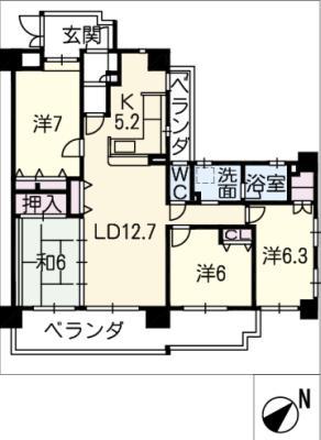 丸美ロイヤル常磐II705号(4LDK/7階)の間取り写真