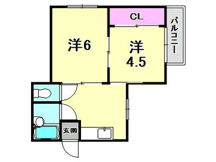 六甲アビタシオン(2DK/1階)の間取り写真