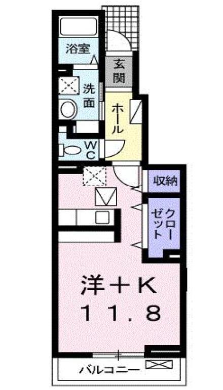 ヒルサイドハウスI(1K/1階)の間取り写真