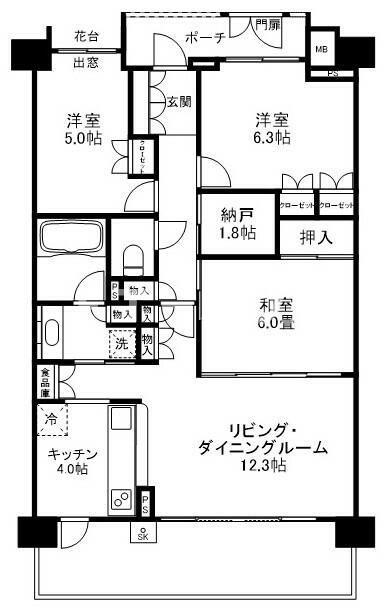 コスモザパークス船橋(3SLDK/2階)の間取り写真