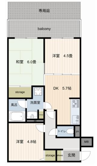 ライオンズマンション浦和原山(3DK/1階)の間取り写真