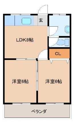 ファミリーマンション(2DK/4階)の間取り写真