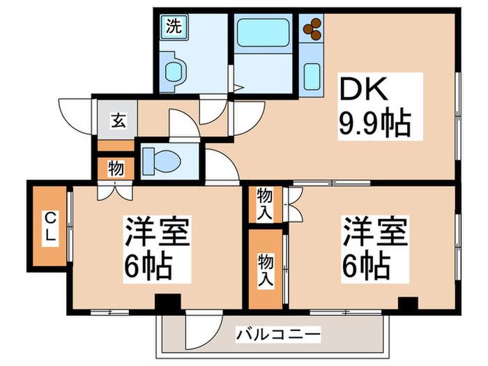 パスタII(2DK/6階)の間取り写真