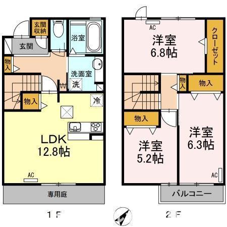 豊橋鉄道東田本線 競輪場前駅(愛知) 徒歩24分 2階建 築10年(3LDK/1階)の間取り写真