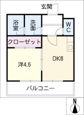 エクセレント(1DK/2階)の間取り写真