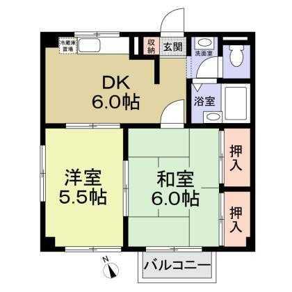 エステート本田(2DK/3階)の間取り写真