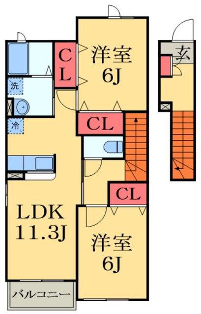 ブライド・ハウスB(2LDK/2階)の間取り写真