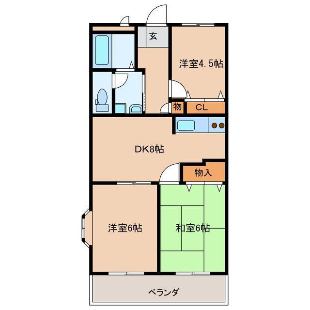 メゾンエミナースW(3DK/1階)の間取り写真