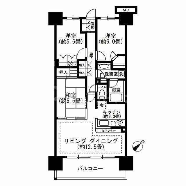 ウェリス南流山(3LDK/7階)の間取り写真