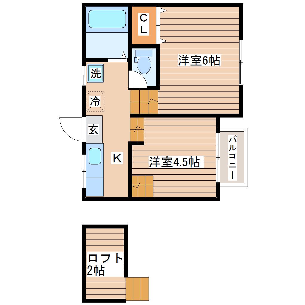 サニーライフ郡山(2K/2階)の間取り写真