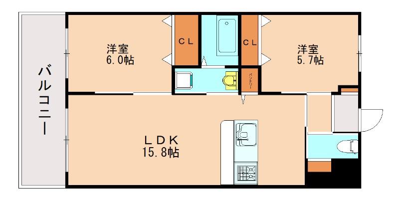 WEALTH COMFORT 新宮(2LDK/2階)の間取り写真