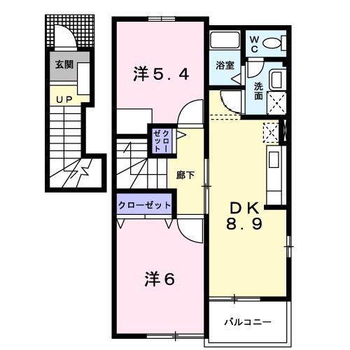 シャインヒルズ A(2DK/2階)の間取り写真