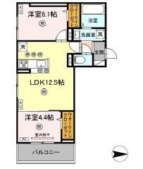 アフィネ浜ノ茶屋(2LDK/3階)の間取り写真